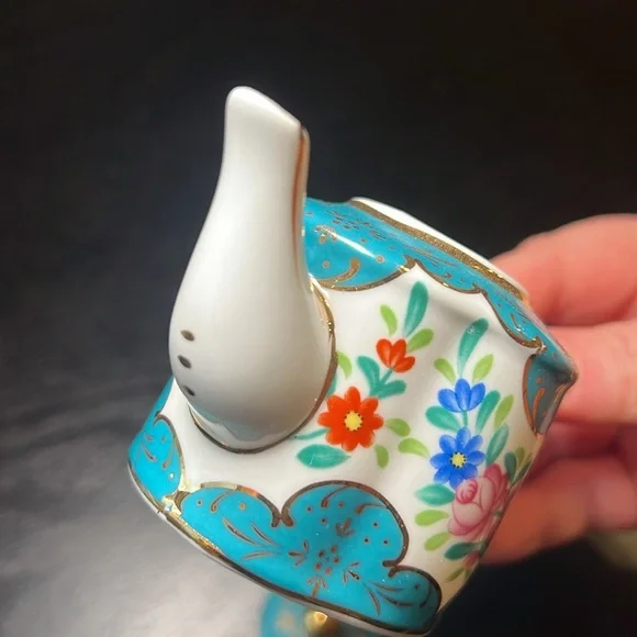 Nantucket Floral Teal and Gold Mini Teapot - Picture 7 of 7